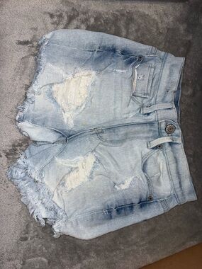 Mudd Light Blue Distressed Lace-Back Denim Shorts